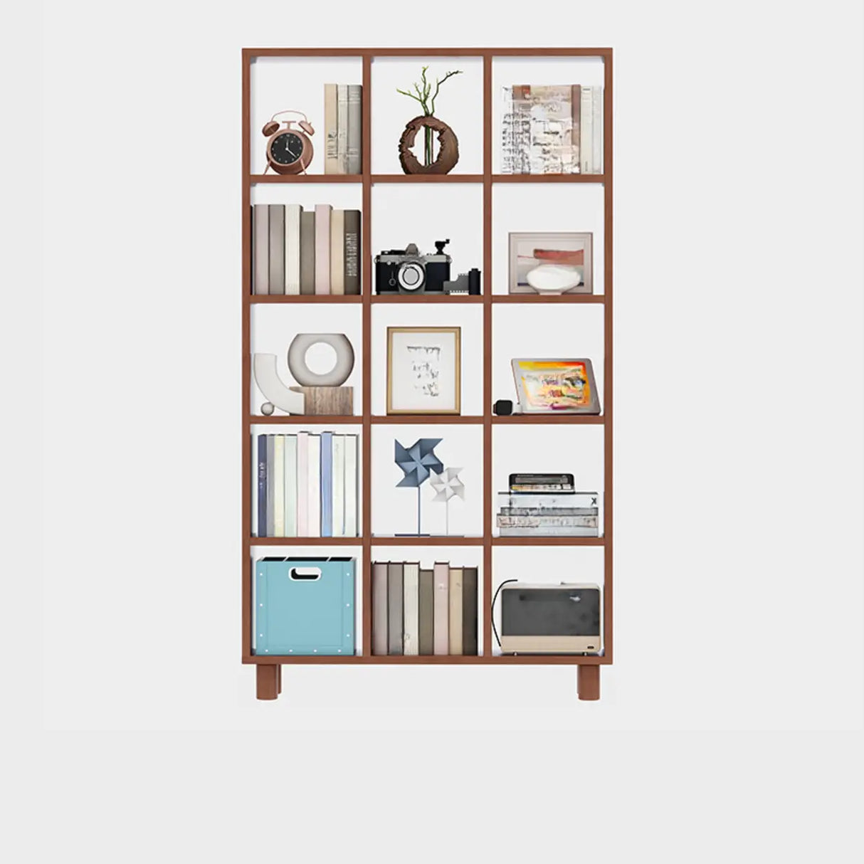 Modern Vertical Open Oak Timber Etagere Tall Bookcase Image - 15