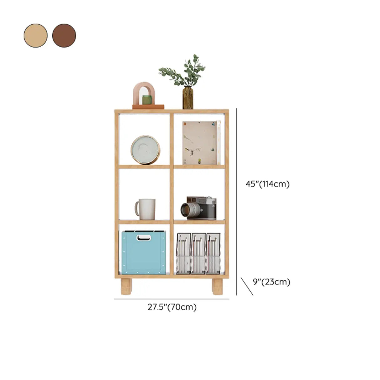 Modern Vertical Open Oak Timber Etagere Tall Bookcase 