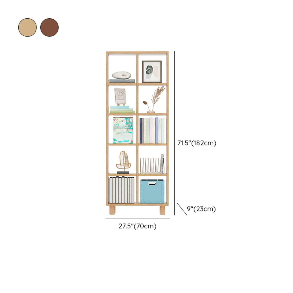 Modern Vertical Open Oak Timber Etagere Tall Bookcase Image - 17