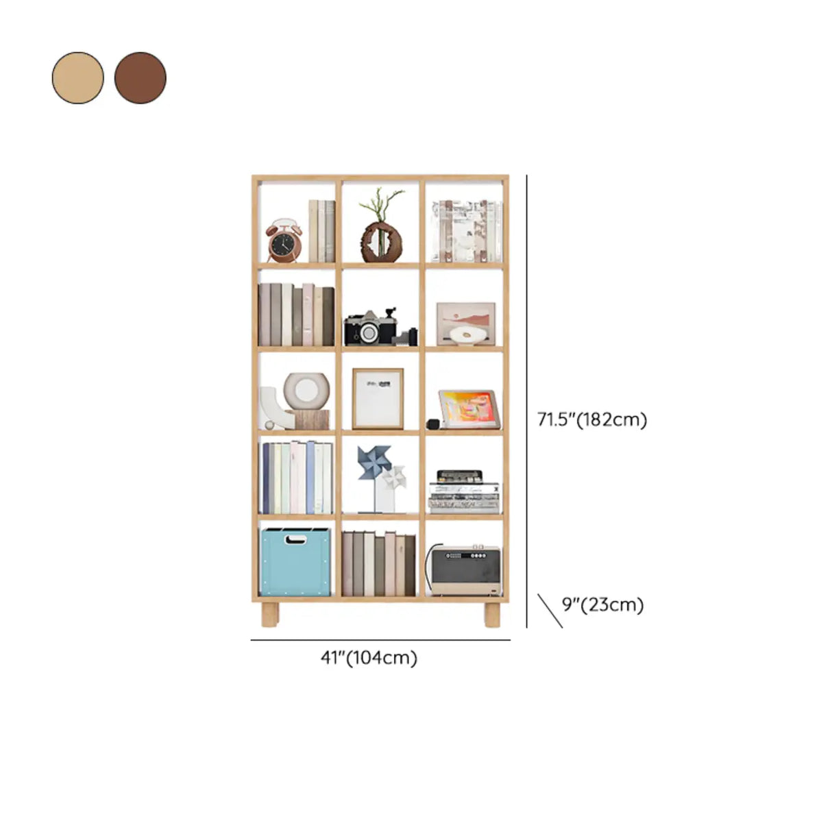 Modern Vertical Open Oak Timber Etagere Tall Bookcase Image - 19