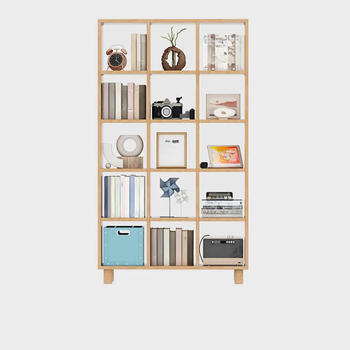 Modern Vertical Open Oak Timber Etagere Tall Bookcase Image - 7