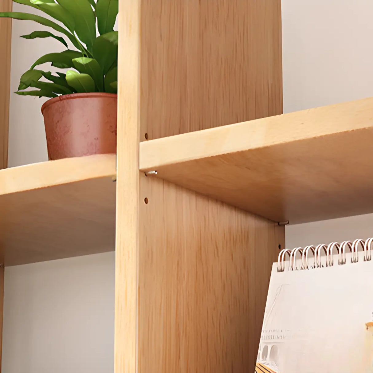 Modern Vertical Open Oak Timber Etagere Tall Bookcase Image - 8