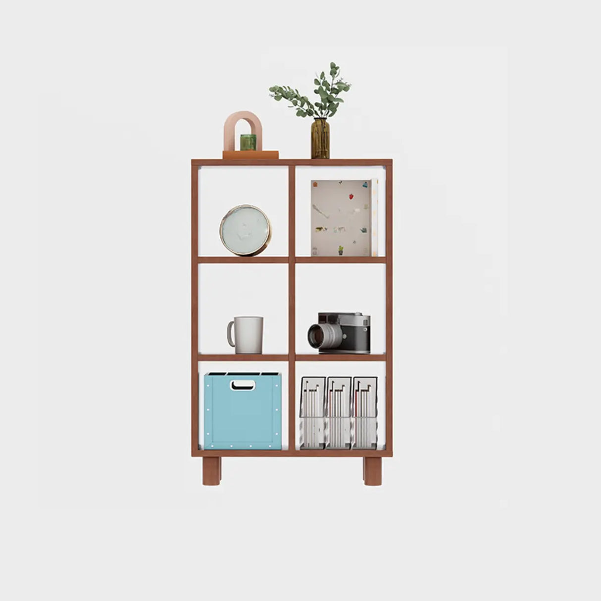 Modern Vertical Open Oak Timber Etagere Tall Bookcase Image - 9