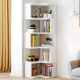 Modern Vertical Open Shelves Wood Corner Bookcase Image - 12