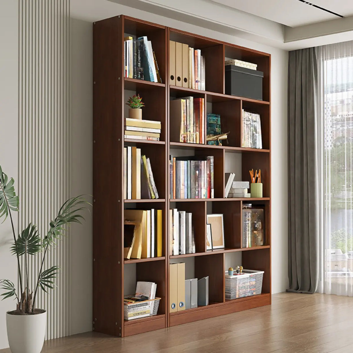 Modern Vertical Open Wooden Large Storage Bookcase Image - 2
