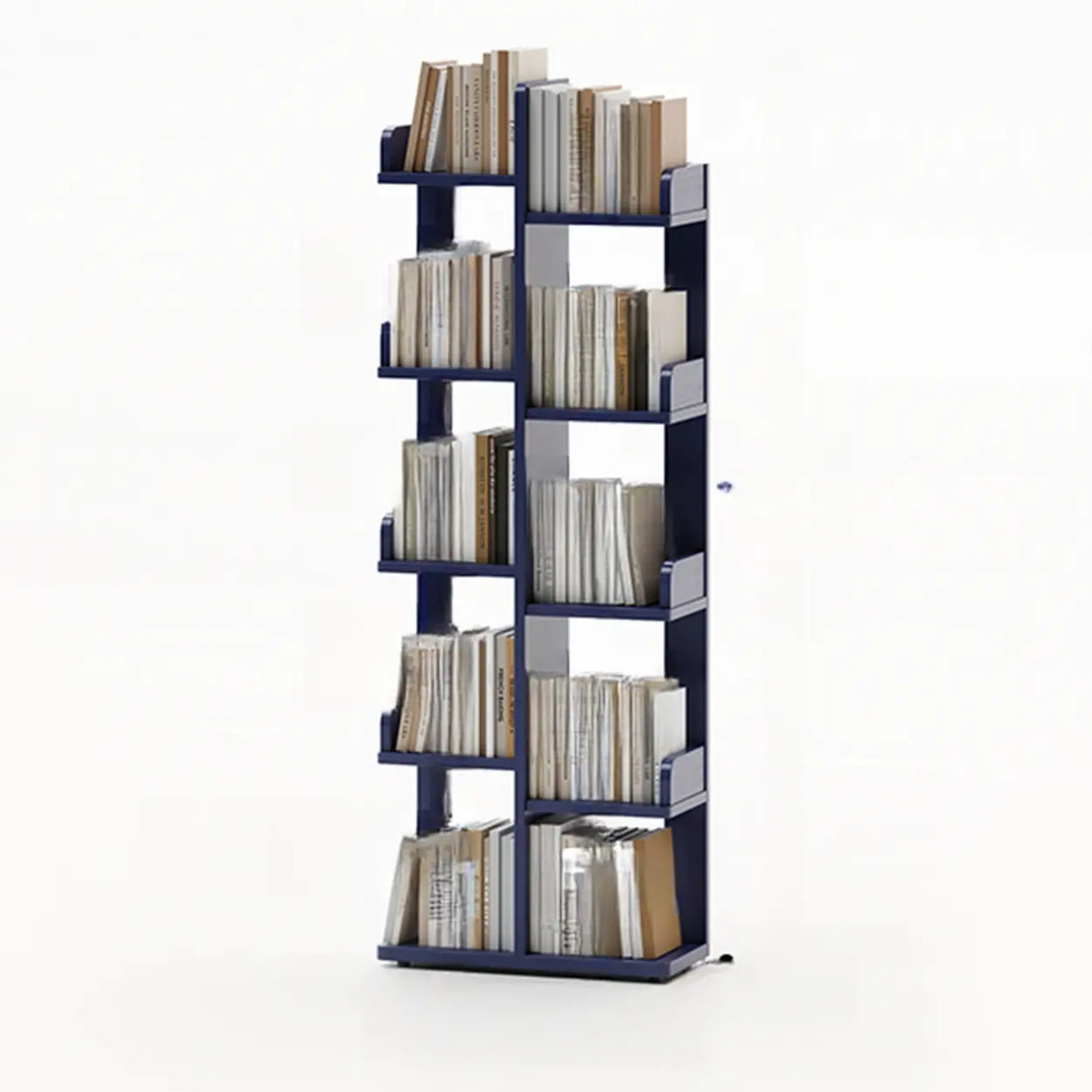 Modern Vertical Tree Tiered Wood Open Back Corner Bookshelf Image - 10