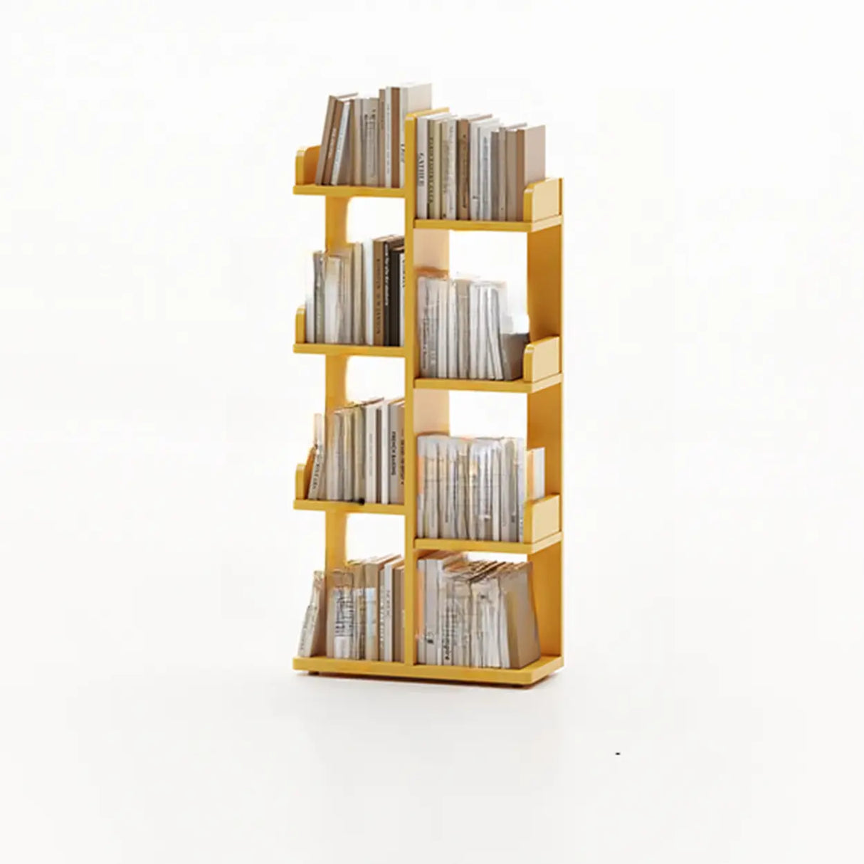 Modern Vertical Tree Tiered Wood Open Back Corner Bookshelf Image - 15