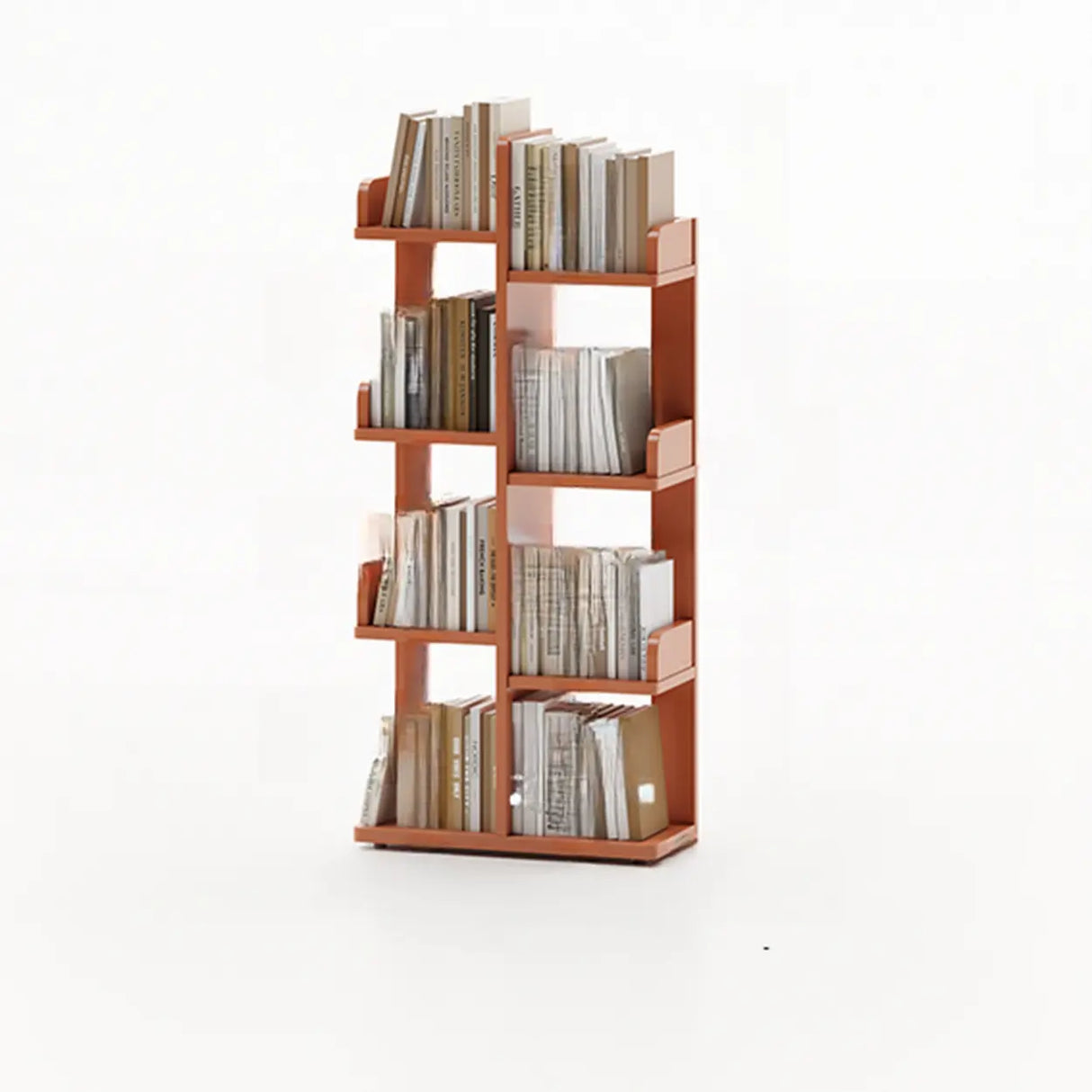 Modern Vertical Tree Tiered Wood Open Back Corner Bookshelf Image - 17