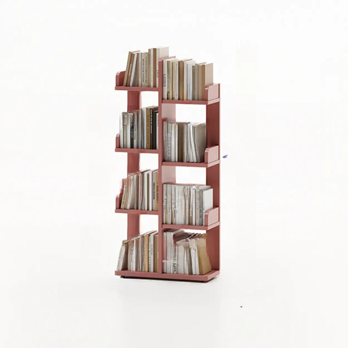 Modern Vertical Tree Tiered Wood Open Back Corner Bookshelf Image - 18
