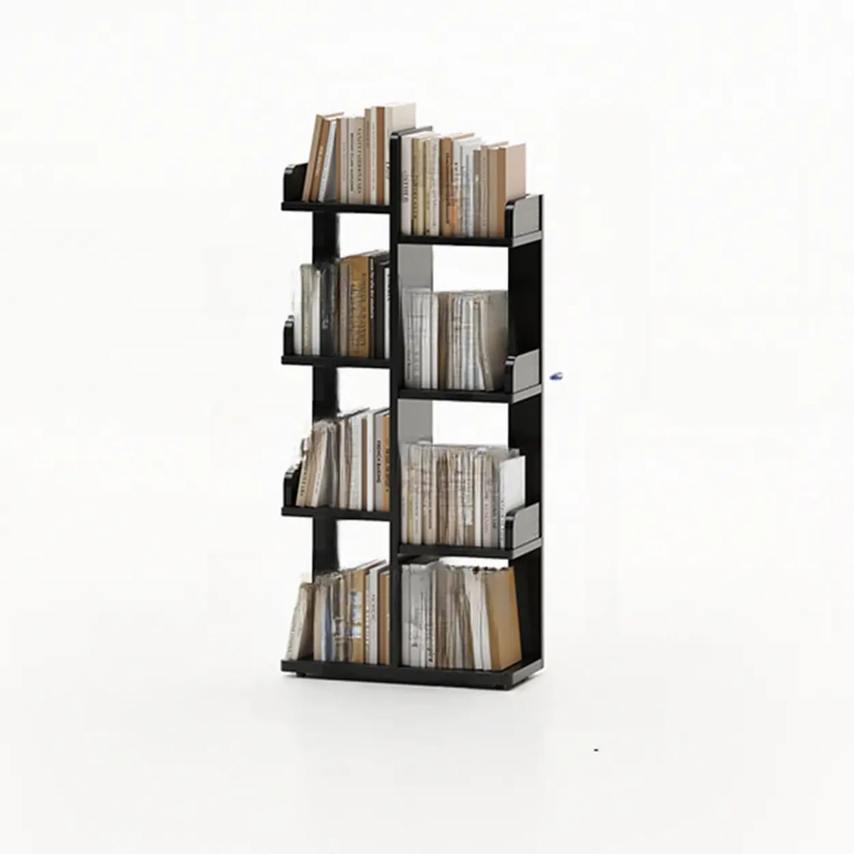 Modern Vertical Tree Tiered Wood Open Back Corner Bookshelf Image - 19
