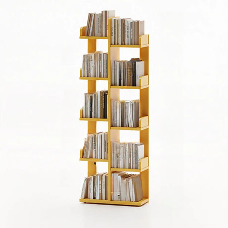 Modern Vertical Tree Tiered Wood Open Back Corner Bookshelf Image - 2