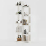 Modern Vertical Tree Tiered Wood Open Back Corner Bookshelf Image - 23