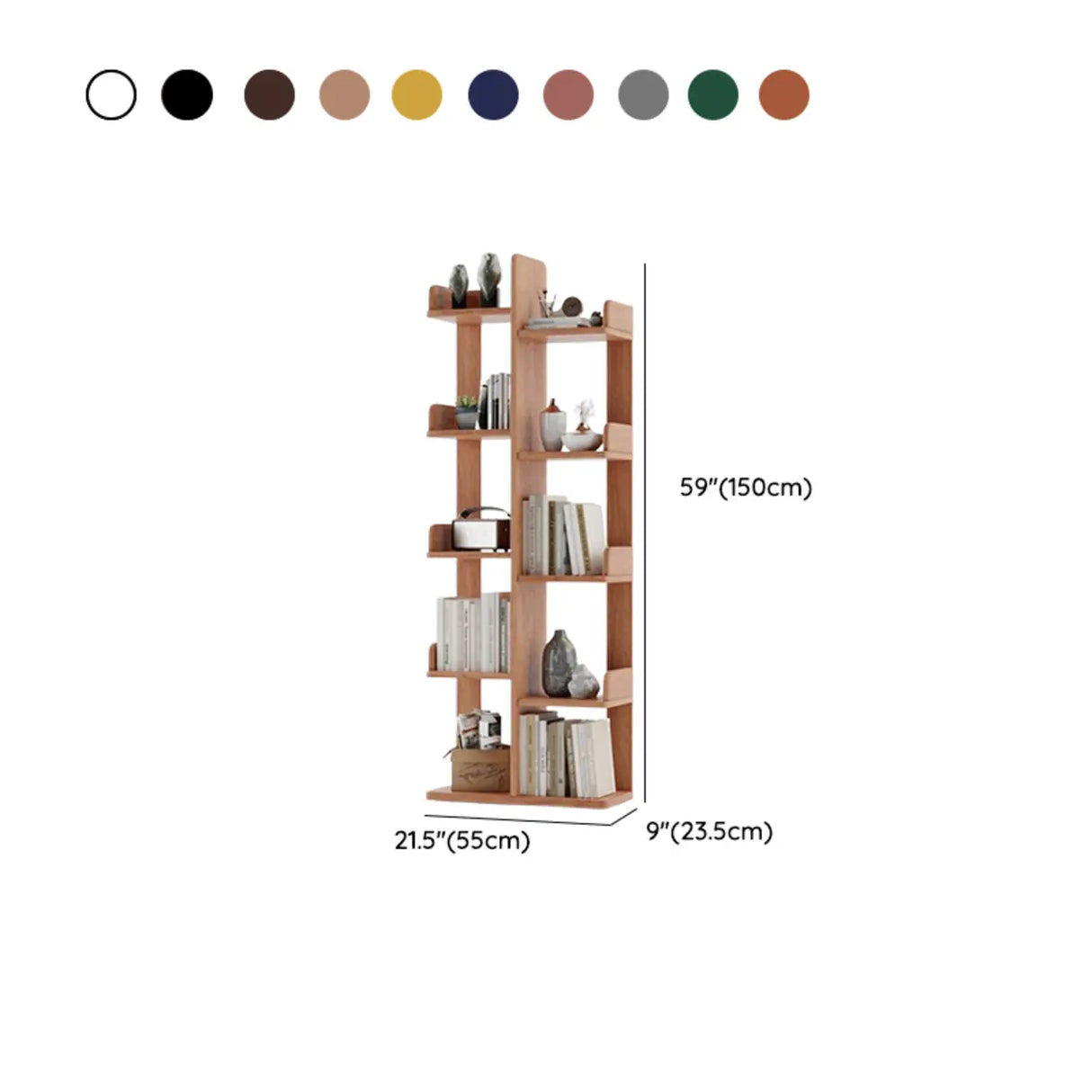 Modern Vertical Tree Tiered Wood Open Back Corner Bookshelf 