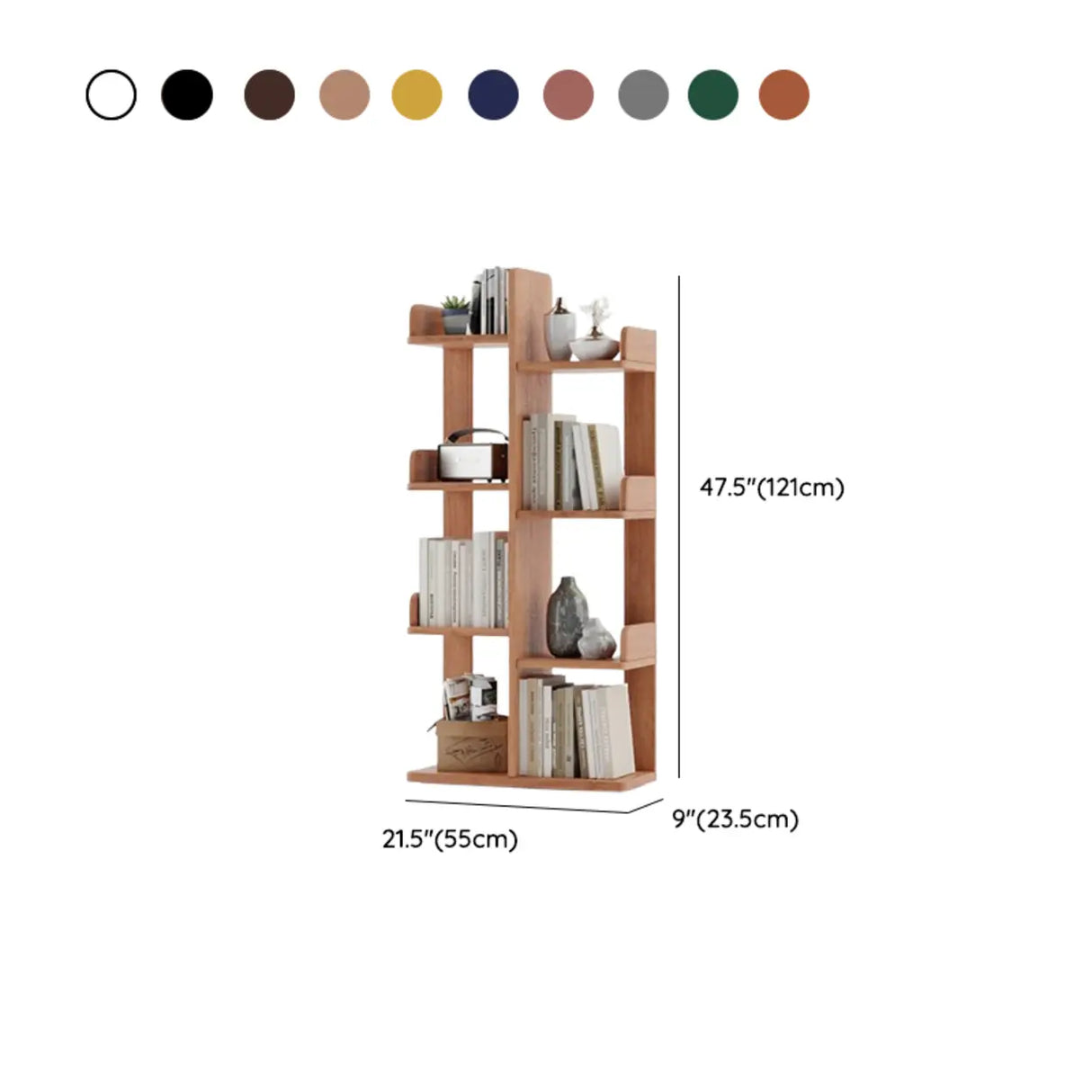 Modern Vertical Tree Tiered Wood Open Back Corner Bookshelf Image - 29