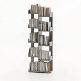 Modern Vertical Tree Tiered Wood Open Back Corner Bookshelf Image - 3
