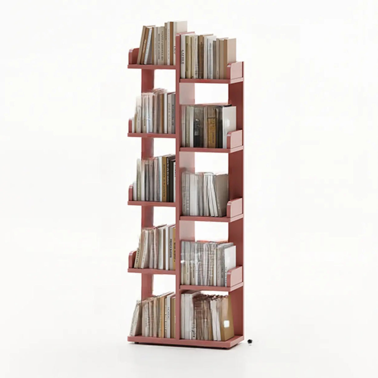 Modern Vertical Tree Tiered Wood Open Back Corner Bookshelf Image - 7