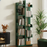 Modern Vertical Tree Tiered Wood Open Back Corner Bookshelf Image - 8
