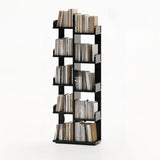 Modern Vertical Tree Tiered Wood Open Back Corner Bookshelf Image - 9