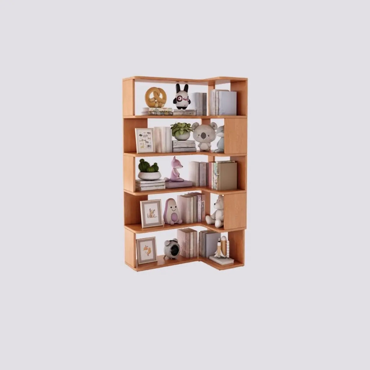 Modern Vertical Wood Brown Multi-shelf Corner Bookcase Image - 10