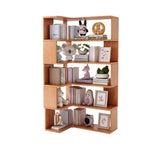 Modern Vertical Wood Brown Multi-shelf Corner Bookcase Image - 11