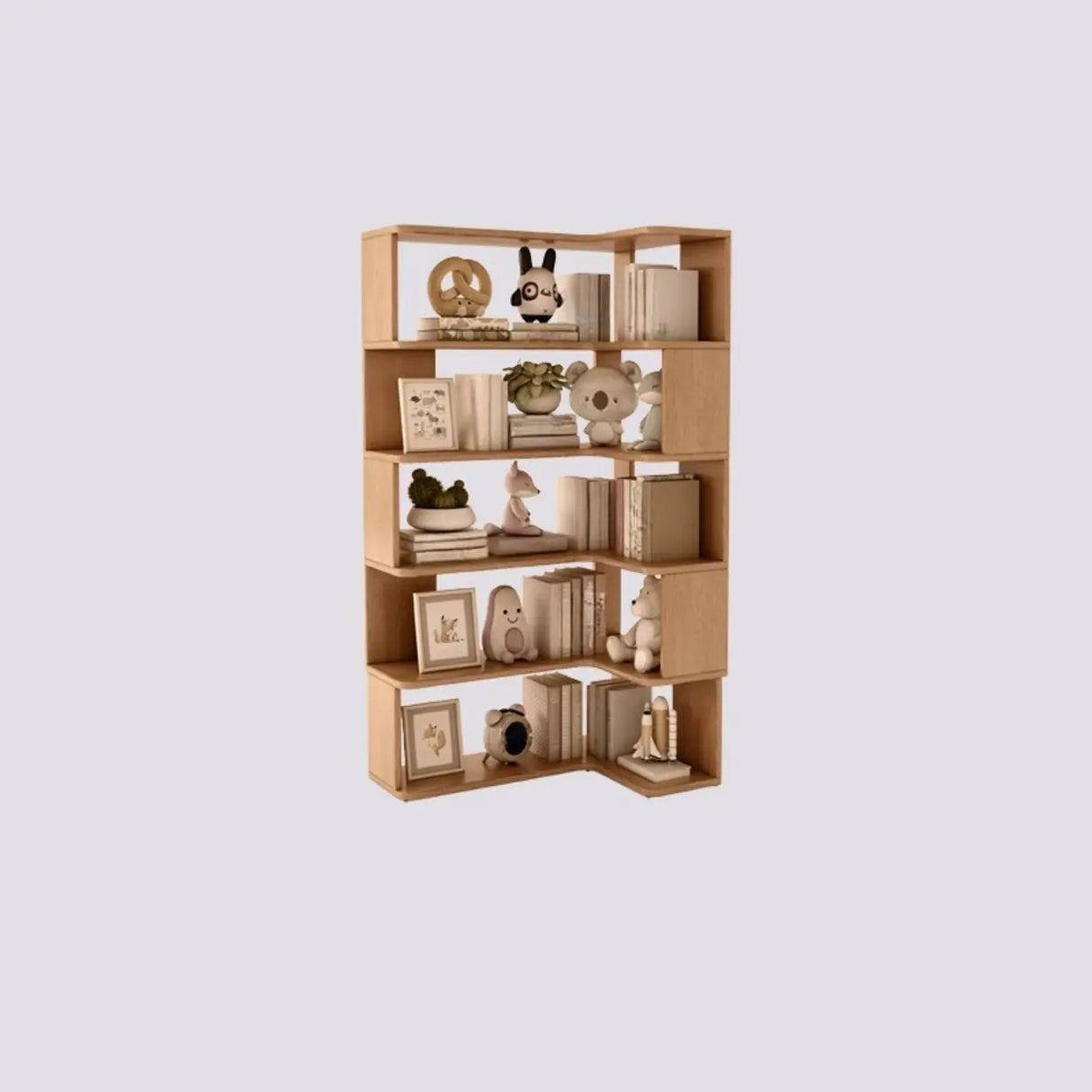 Modern Vertical Wood Brown Multi-shelf Corner Bookcase Image - 12