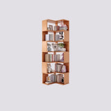 Modern Vertical Wood Brown Multi-shelf Corner Bookcase Image - 15