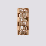 Modern Vertical Wood Brown Multi-shelf Corner Bookcase Image - 17