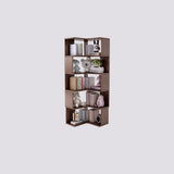 Modern Vertical Wood Brown Multi-shelf Corner Bookcase Image - 19