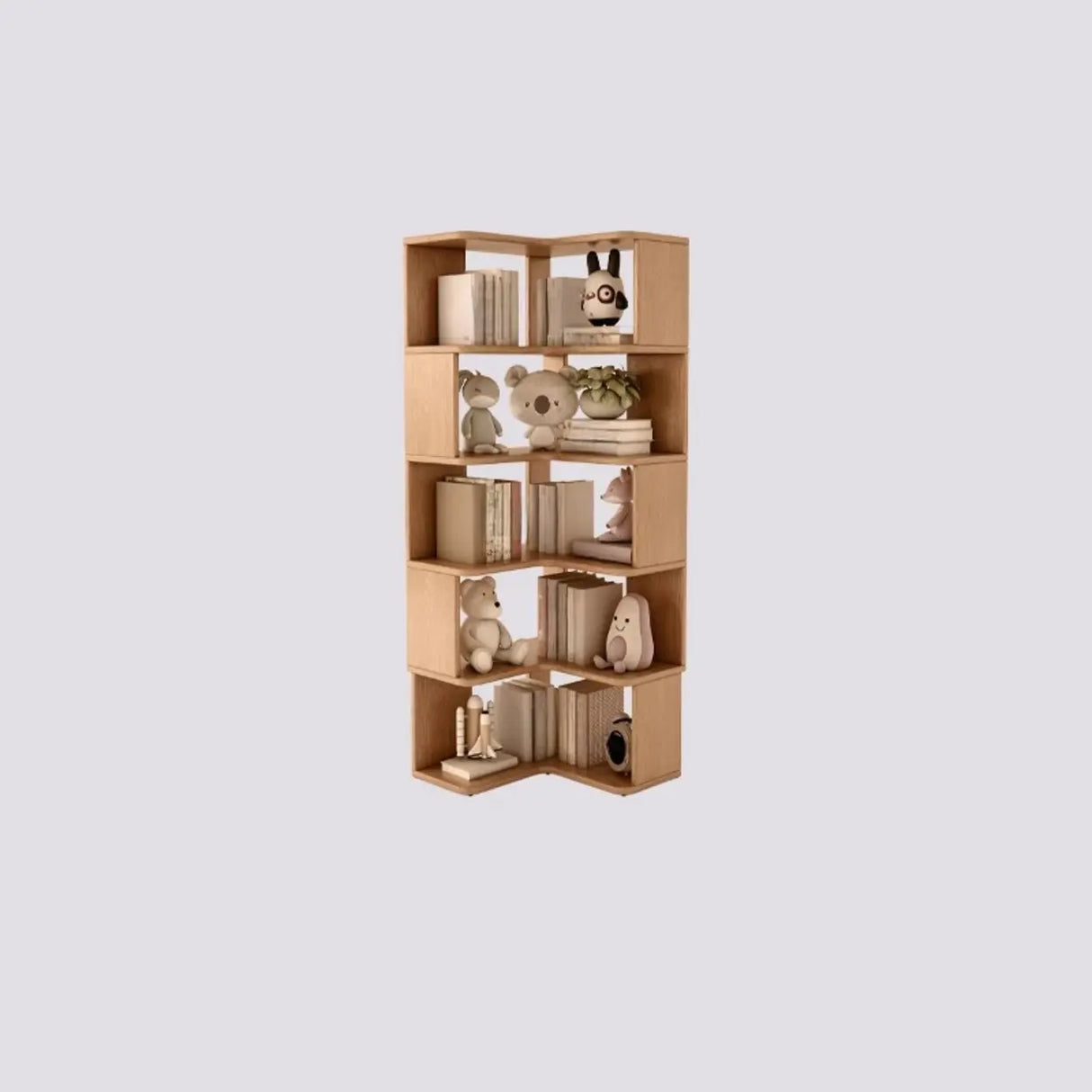 Modern Vertical Wood Brown Multi-shelf Corner Bookcase Image - 23