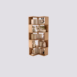 Modern Vertical Wood Brown Multi-shelf Corner Bookcase Image - 23