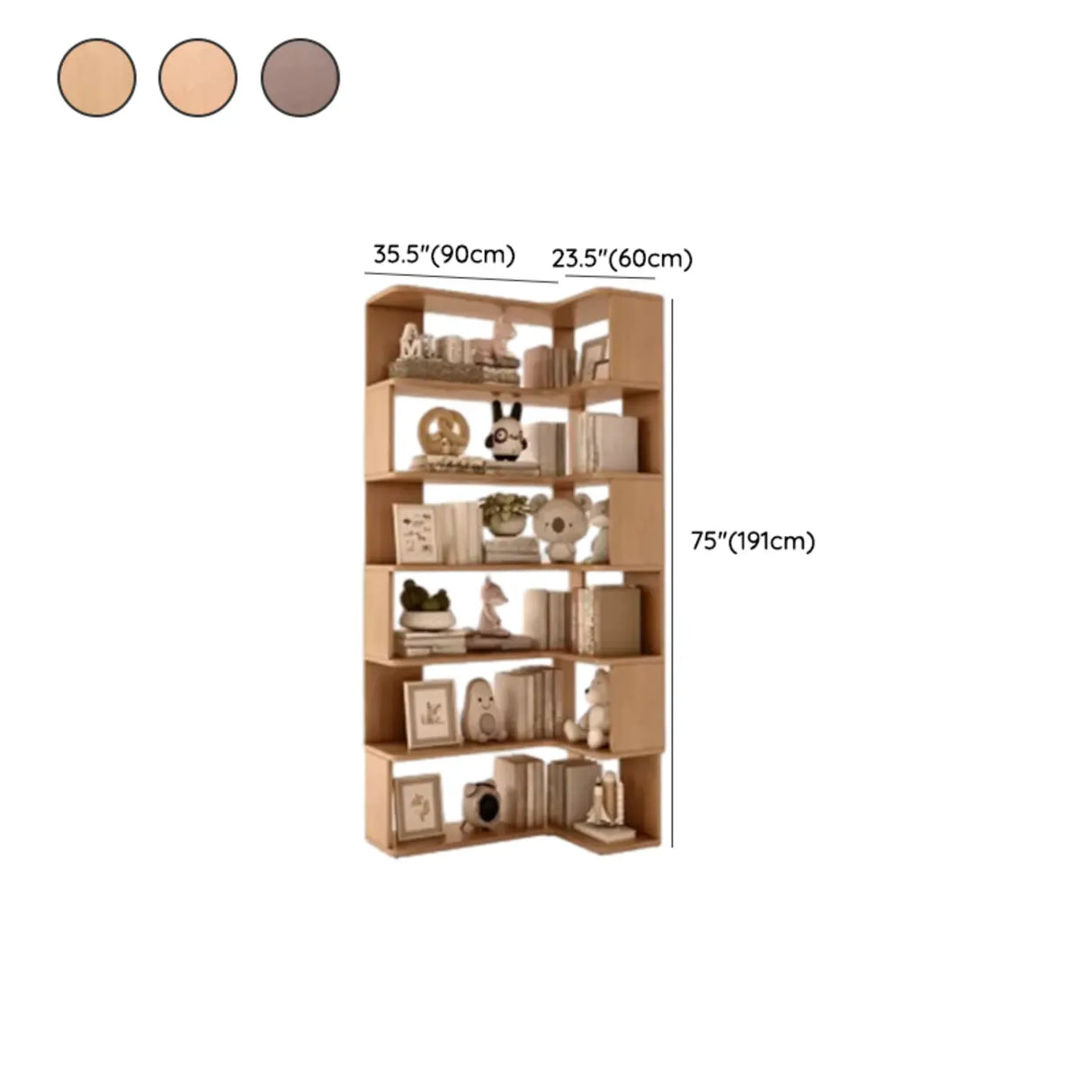Modern Vertical Wood Brown Multi-shelf Corner Bookcase 