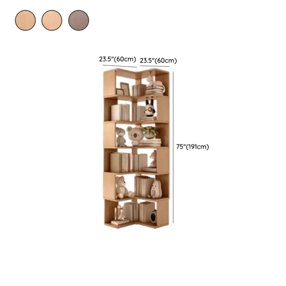 Modern Vertical Wood Brown Multi-shelf Corner Bookcase Image - 26