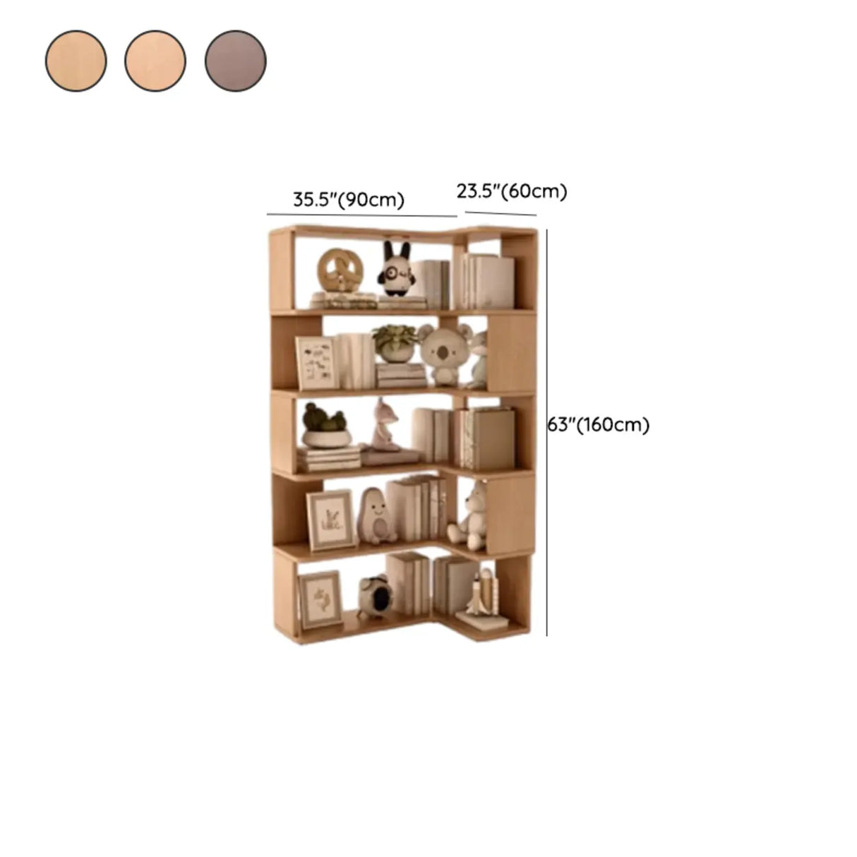 Modern Vertical Wood Brown Multi-shelf Corner Bookcase Image - 27