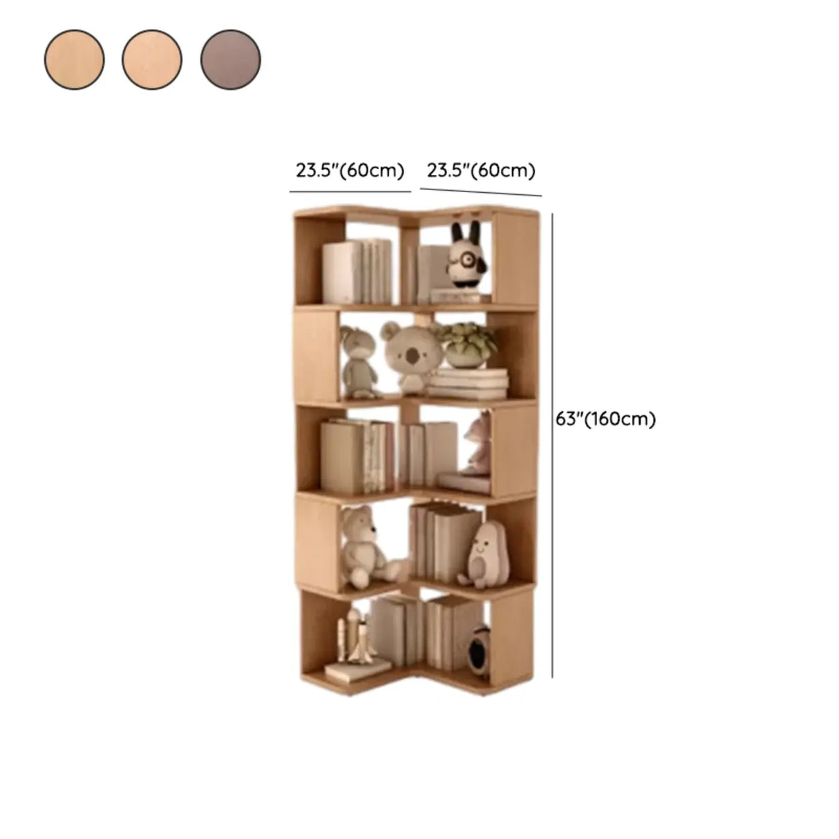 Modern Vertical Wood Brown Multi-shelf Corner Bookcase Image - 28