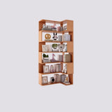 Modern Vertical Wood Brown Multi-shelf Corner Bookcase Image - 3