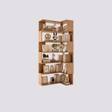 Modern Vertical Wood Brown Multi-shelf Corner Bookcase Image - 6