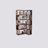 Modern Vertical Wood Brown Multi-shelf Corner Bookcase Image - 7