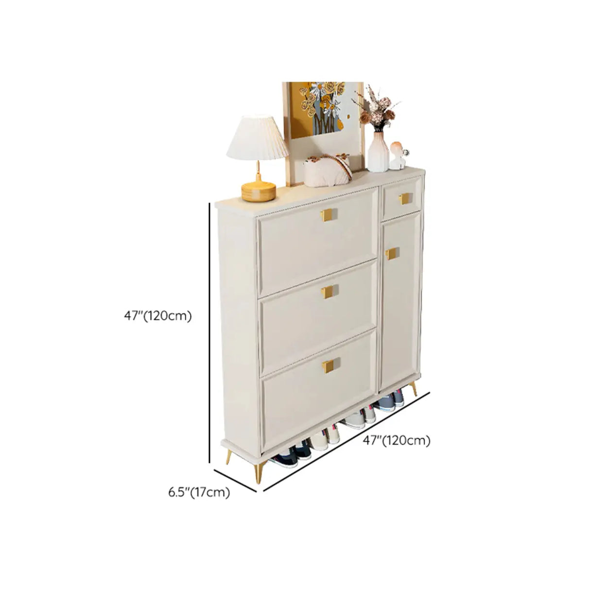 Modern Vertical Wood Hallway White Large Shoe Cabinet Image - 27
