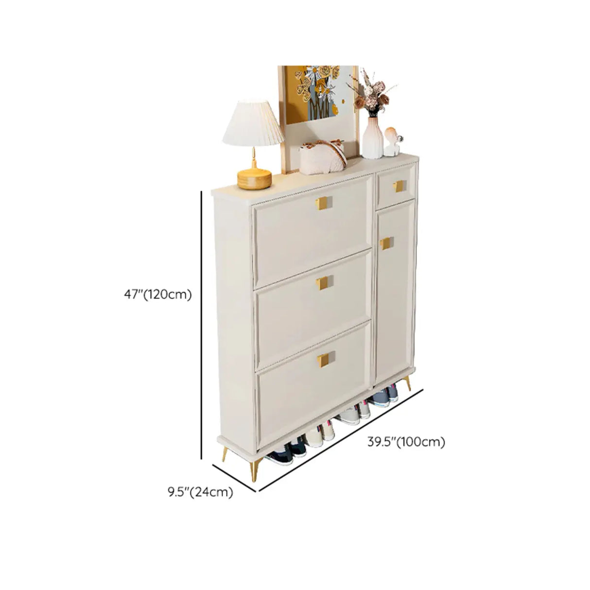 Modern Vertical Wood Hallway White Large Shoe Cabinet Image - 29