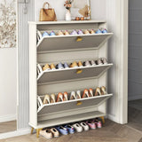 Modern Vertical Wood Hallway White Large Shoe Cabinet Image - 4
