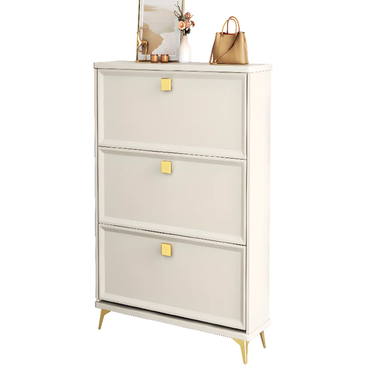 Modern Vertical Wood Hallway White Large Shoe Cabinet Image - 9