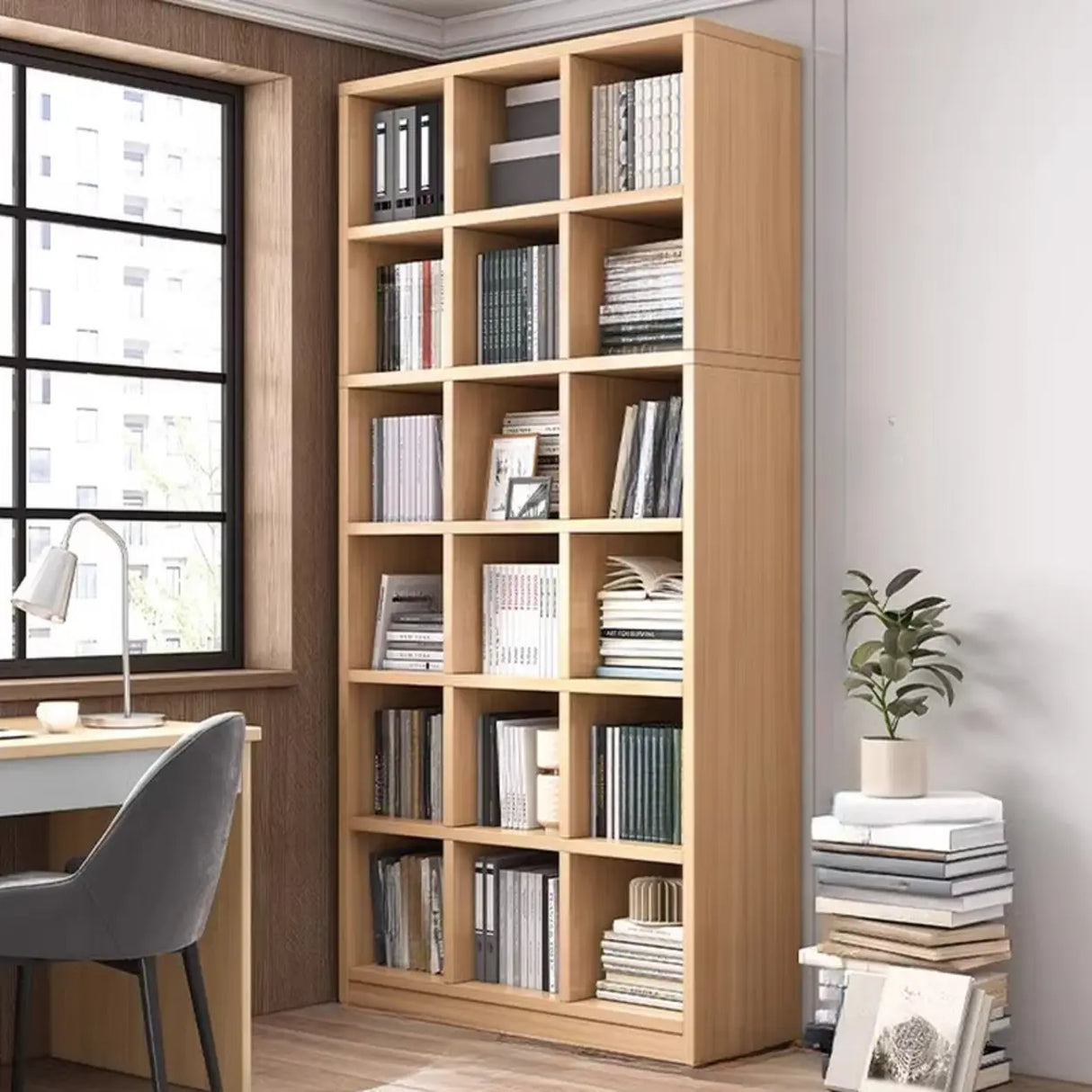 Modern Vertical Wooden Rectangular Storage Bookcase Image - 3