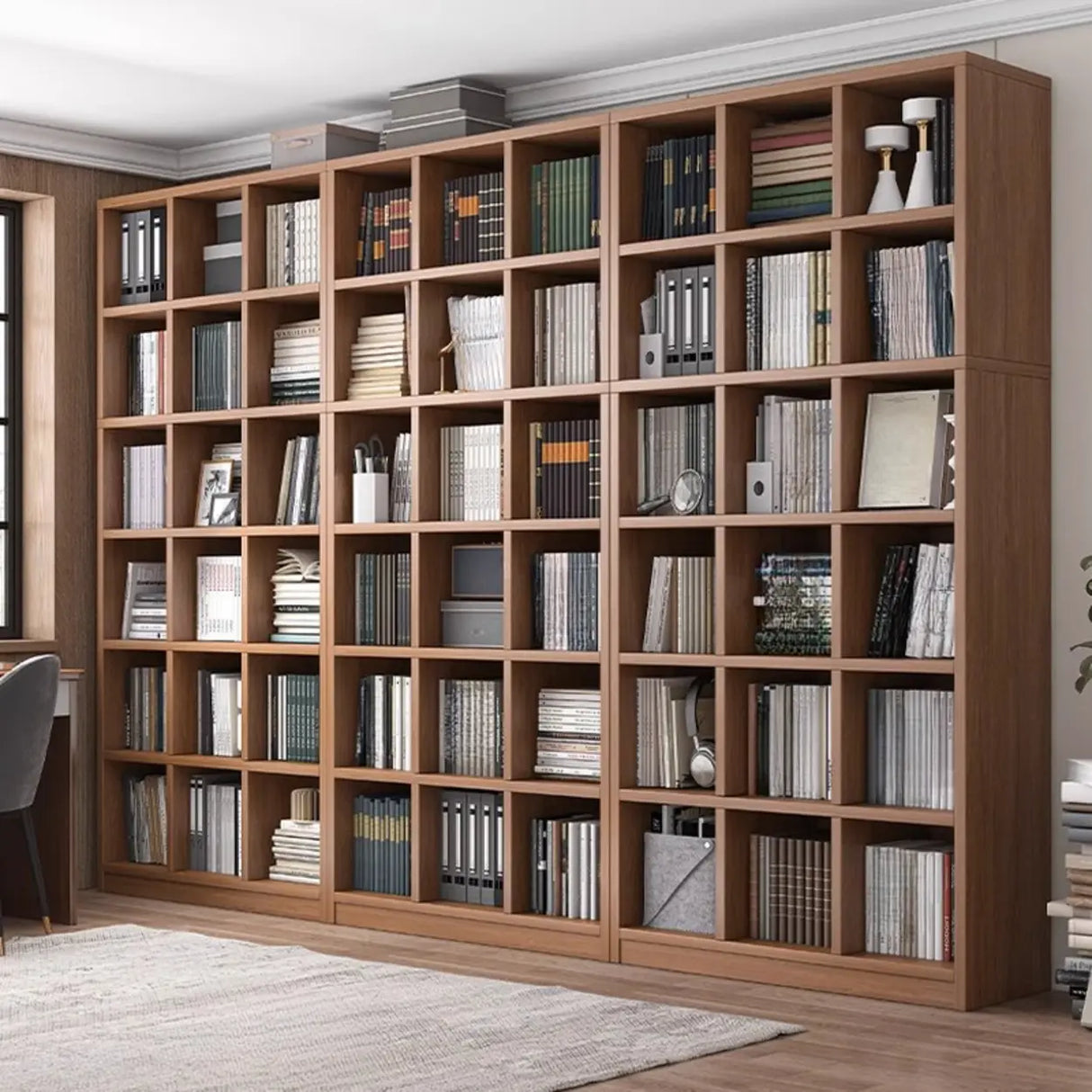 Modern Vertical Wooden Rectangular Storage Bookcase Image - 4