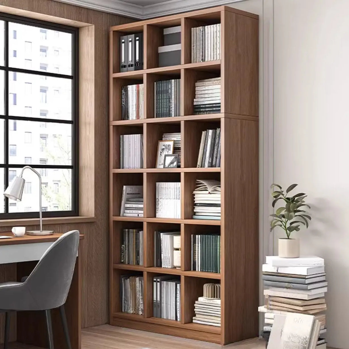 Modern Vertical Wooden Rectangular Storage Bookcase Image - 5