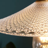Modern VIntage Wood Cone Clear Glass Pendant Light Image - 11
