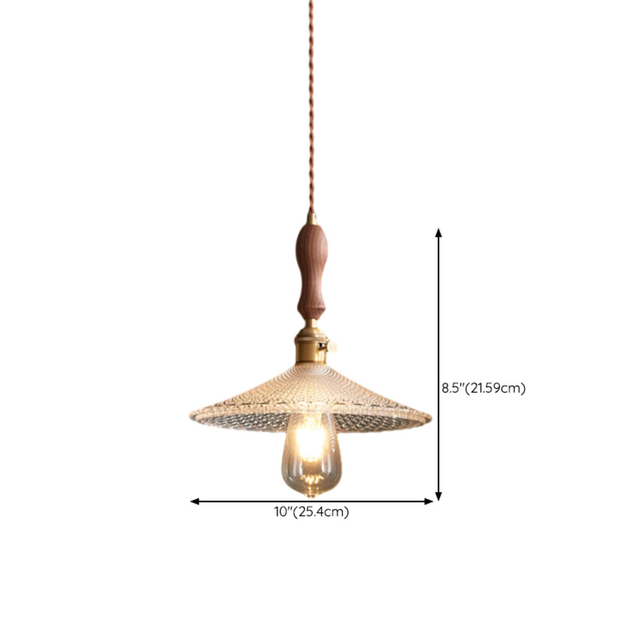 Modern VIntage Wood Cone Clear Glass Pendant Light 