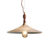 Modern VIntage Wood Cone Clear Glass Pendant Light Image - 5