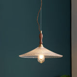 Modern VIntage Wood Cone Clear Glass Pendant Light Image - 8