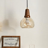 Modern Walnut Clear Glass Dome Pendant Light Image - 3