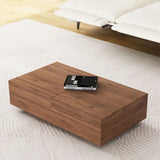 Modern Walnut Extendable Wood Coffee Table with Hidden Storage Image - 1